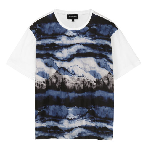 Emporio Armani/安普里奧阿瑪尼 白色 男士抽象水墨印染圖案圓領(lǐng)短袖T恤 3H1T6T-1JQ3Z-0100