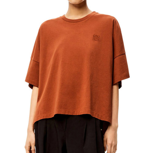 LOEWE/羅意威 22年春夏新款 女士棕色純棉超大號(hào)短款短袖T恤S359333XC9-2530