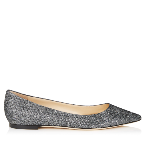 Jimmy Choo/周仰杰  女士經(jīng)典款ROMY煤色金屬閃光面料平跟鞋 ROMYFLATLAG