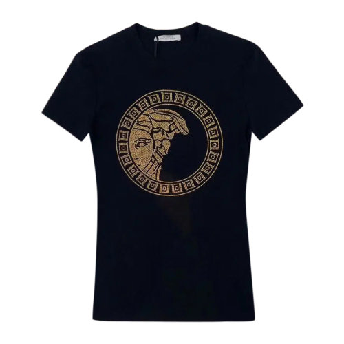 VERSACE 范思哲 女士 服裝 21春夏 圓領(lǐng)黑色美杜莎圖案棉質(zhì)T恤 女士短袖T恤G34621M G604238 G1008