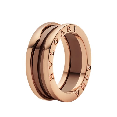BVLGARI/寶格麗 B.zero1系列18K金玫瑰金嵌棕色陶瓷  窄版戒指  352954