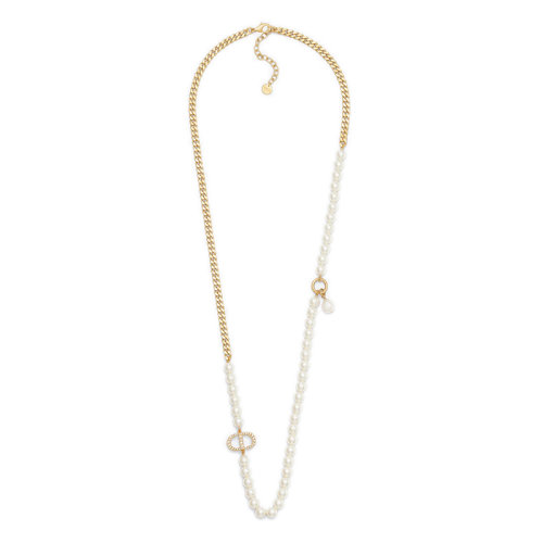 DIOR/迪奧 22新款 女士金色金屬白色樹脂串珠鑲嵌水晶字母鏈條式項鏈N2044WOMCY_D03S