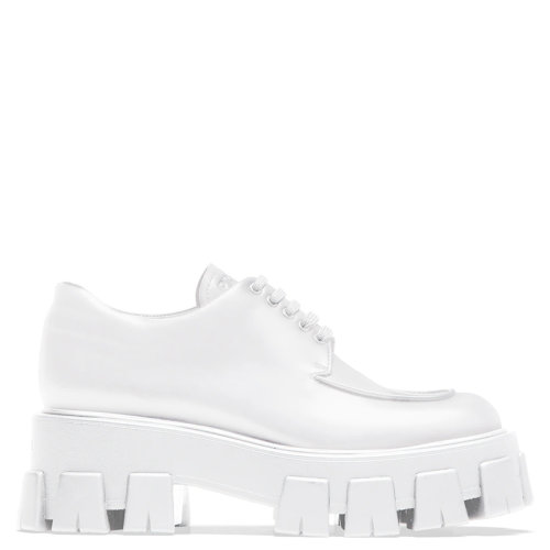 PRADA/普拉達(dá)  Monolith系列 女士白色亮面小牛皮系帶鞋1E708L_B4L_F0009_F_B055