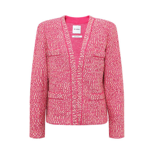 【21春夏新款】St. John/盛薔 玫紅色花邊紋理針織女士夾克K6Z3080