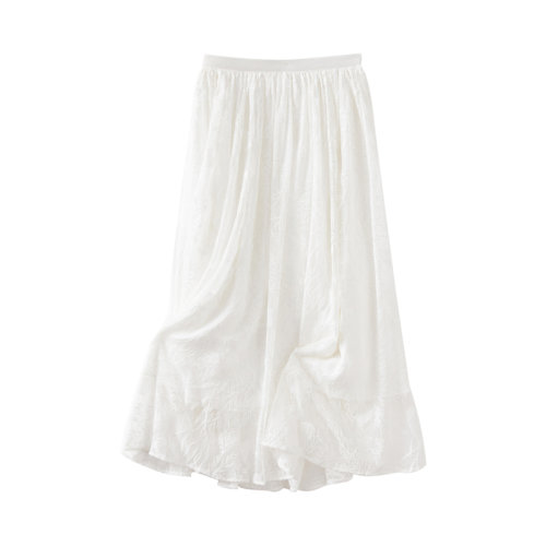 GeleiStory/GeleiStory  法式氣質(zhì)優(yōu)雅刺繡真絲半身裙松緊腰  女裝＞女士裙裝＞女士半身裙