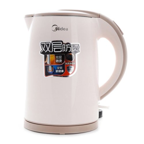 Midea/美的 電水壺304不銹鋼電熱水壺1.5L家用雙層防燙燒水壺MK-H415E2J