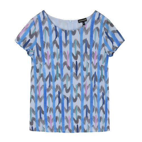 Emporio Armani/安普里奧阿瑪尼 藍色 女士喬其紗印花短袖上衣 3H2K84-2N4IZ-F702