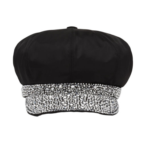 PRADA/普拉達(dá)  女士仿水晶裝飾Re-Nylon 再生尼龍報童帽1HC551_2D0K_F063R