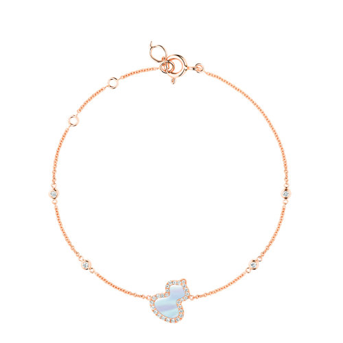 QEELIN/麒麟珠寶 WULU系列 18K金玫瑰金鑲嵌鉆石珍珠貝母小號葫蘆手鏈WU-BR0016C-RGDMOP