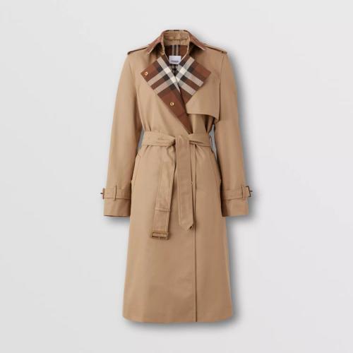  BURBERRY 22年秋冬 女士 格紋裁片棉質(zhì)嘎巴甸 Trench 風(fēng)衣 80649341