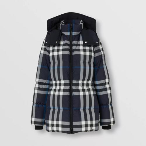  BURBERRY 22年秋冬 女士 可拆卸連帽夜色格紋羽絨服 80578411