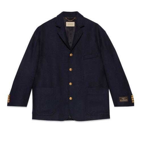  GUCCI古馳 22年秋冬 男士 飾標(biāo)簽細(xì)節(jié)羊毛法蘭絨夾克 710557 ZAG5N 4240