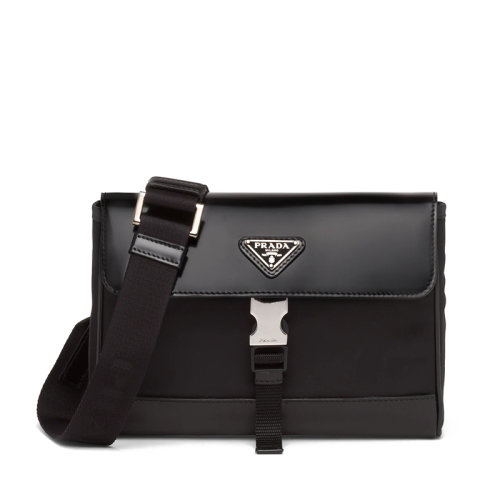 PRADA/普拉達(dá) 22年新款 男士黑色再生尼龍皮革徽標(biāo)可調(diào)節(jié)郵差包單肩包2VD044_789_F0002_V_OOO