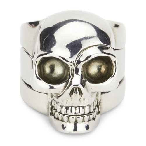 Alexander McQueen/亞歷山大麥昆  時尚百搭 黃銅 可拆分 男士銀色骷髏頭戒指/指環(huán) 554499J160Y0446  HKY210303