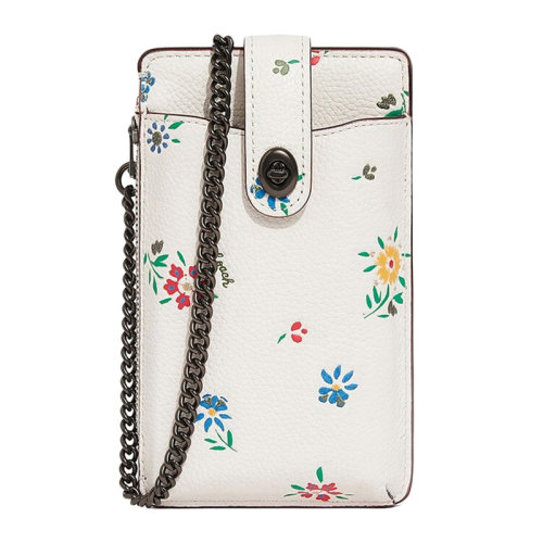 COACH/蔻馳(專柜) 女士白色野花圖案Saffiano皮革挎包手拿包錢包