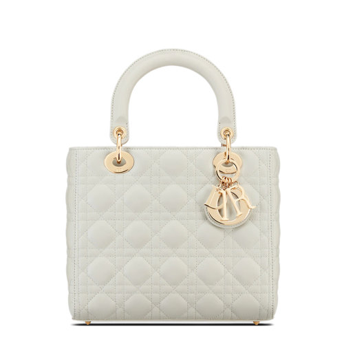 DIOR/迪奧 22春夏新款LADY系列 女士中號拿鐵色小羊皮藤格紋金扣吊飾單肩斜跨手提戴妃包M0565ONGE_M030