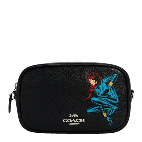 COACH/蔻馳 MARVEL聯(lián)名款女士拼色帆布/配皮漫威英雄印花金屬字母徽標(biāo)拉鏈開合單肩包斜挎包胸包腰包女包 F356 多色可選