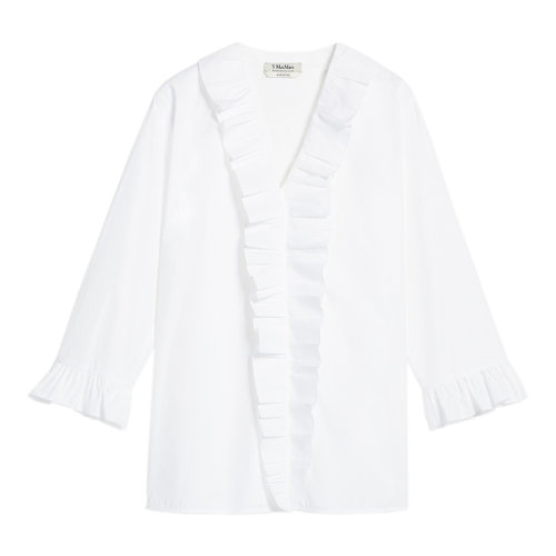 MaxMara/麥絲瑪拉 22年秋冬新款 ZANORA系列 女士白色棉質(zhì)褶邊袖口襯衫9116062906002