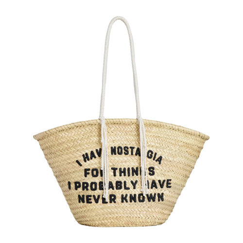 CELINE/賽琳   米色拉菲草編織女士手提包