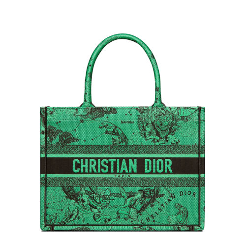 DIOR/迪奧 22春夏新款BOOK系列 女士中號綠色Zodiac圖案刺繡織物單肩手提托特包M1296ZRHZ_M924