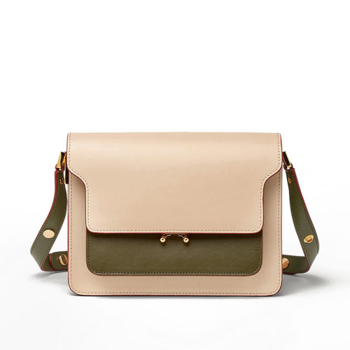 MARNI/瑪尼 20 TRUNK系列 玫瑰粉 白 綠三色拼接小牛皮單肩斜挎包 SBMPN09U47LV589Z287T