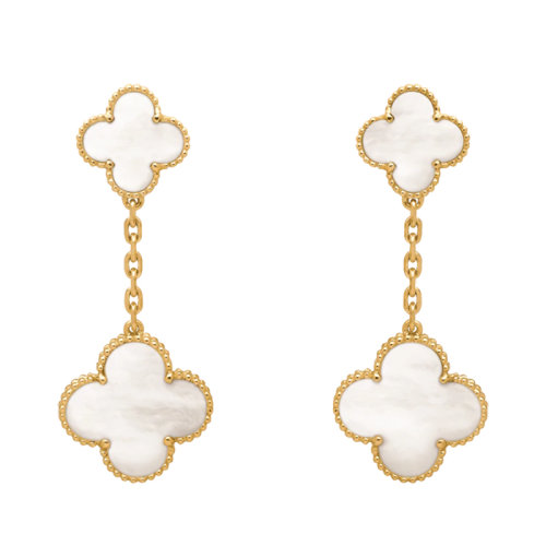Van Cleef & Arpels/梵克雅寶 經(jīng)典Magic Alhambra系列 18K金黃金鑲嵌白色珍珠母貝幸運(yùn)四葉草耳墜VCARD78800