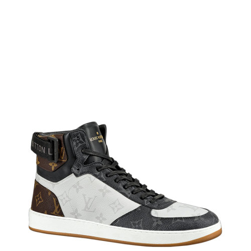 Louis Vuitton/路易威登 22年早春新款 RIVOLI系列 男士淺灰色/黑色帆布老花印花高幫運動鞋1A44VM