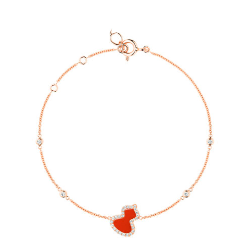 QEELIN/麒麟珠寶 WULU系列 18K金玫瑰金鑲嵌鉆石紅瑪瑙小號葫蘆手鏈WU-BR0016D-RGDRA