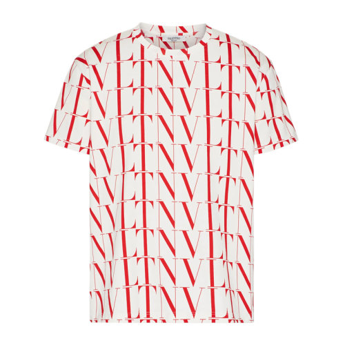 Valentino/華倫天奴 男士拼色棉質經(jīng)典字母徽標印花裝飾圓領上衣短袖T恤 WV3MG08J-6PE-A33