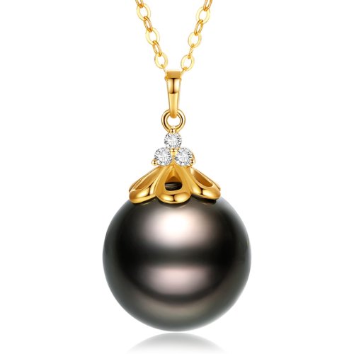 【新品】SANDYRILLA/仙蒂瑞拉 大氣百搭配任意風(fēng)格14-15mm大溪地黑珍珠18K金鉆石吊墜