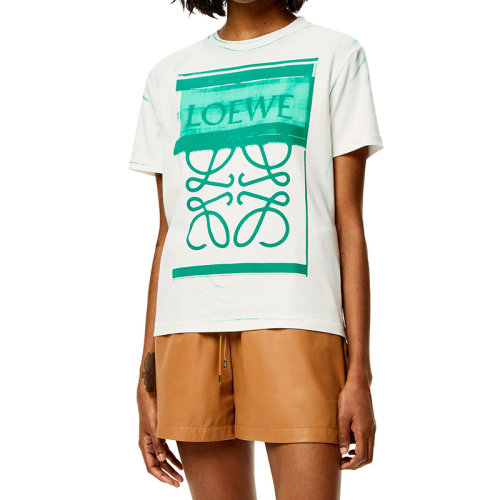 LOEWE/羅意威 22年秋冬新款 女士白色/綠色純棉大Logo印花短袖T恤S359Y22X27-2104