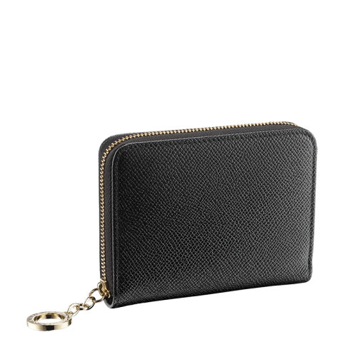 BVLGARI/寶格麗  男女通用迷你款黑色粒面小牛皮拉鏈錢包291027