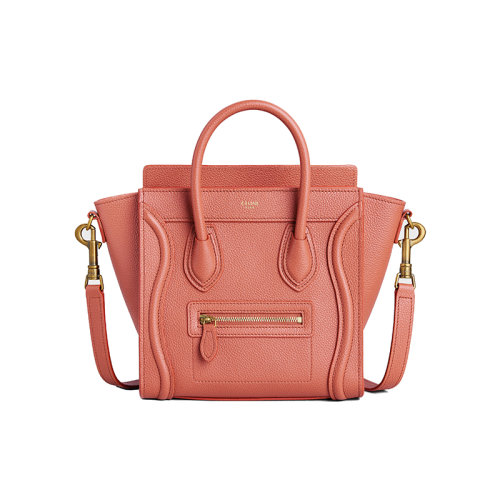 CELINE/賽琳 22新款NANO LUGGAGE系列 女士陶紅色粒面小牛皮拉鏈開合肩背手提笑臉包189243DRU.18TA