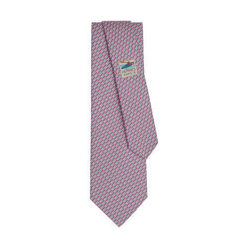 HERMES/愛馬仕 男士粉紅色/天空真絲重斜紋皮劃艇領(lǐng)帶H646238T17