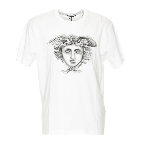 VERSACE/范思哲 男士白色純棉經(jīng)典美杜莎頭像裝飾圓領(lǐng)上衣短袖T恤 A79487-A224589-A001