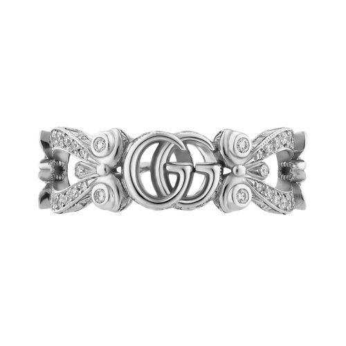 GUCCI/古馳 Gucci Flora 雙G和花朵細(xì)節(jié)鑲有鉆石18K金白金戒指 629828J85689066