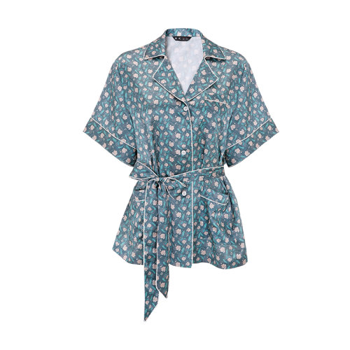 bifubyxingchen/彼伏女士綠色真絲印花家居短袖女睡衣/家居服