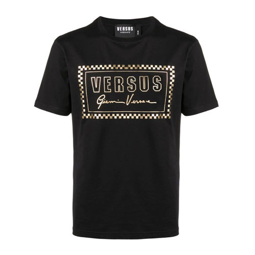 VERSACE 范思哲 黑色棉男士 服裝  黑色圓領字母LOGO印花棉質T恤 男士短袖T恤