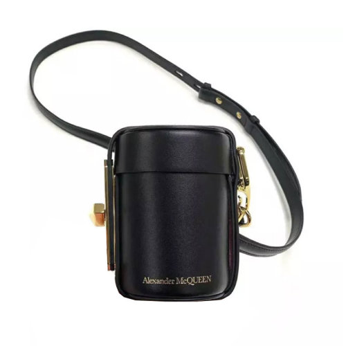 Alexander McQueen/亞歷山大麥昆 女士 女包 黑色皮革口紅包圓筒包單肩包 6316651X91M1000