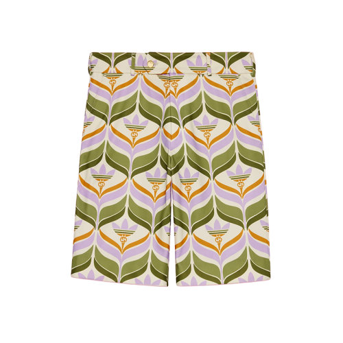 GUCCI/古馳 22年秋冬新款 adidas聯(lián)名系列 男士綠色/象牙白色聚酯纖維面料老花印花短褲?696657ZAJOU3531