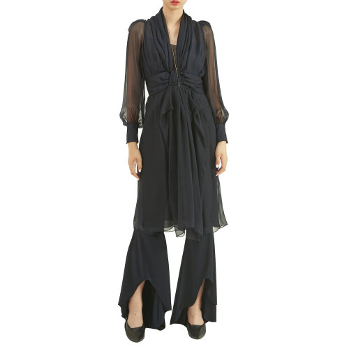 19年春夏款nisiss/怡夕堆褶開襟墊肩收腰連衣裙女士連衣裙