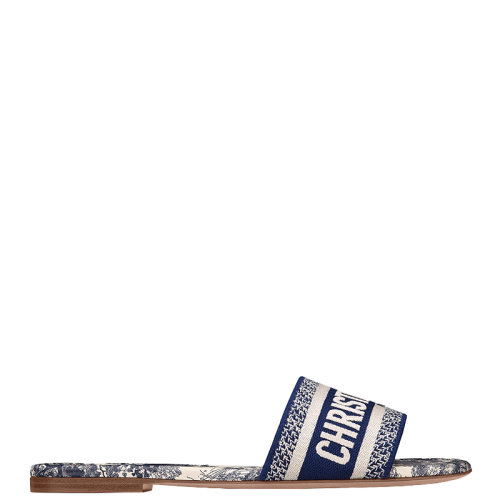 DIOR/迪奧 22年早春新款 DWAY系列 女士深藍色棉質(zhì)刺繡茹伊印花LOGO涼拖KCQ209TJE_S68B