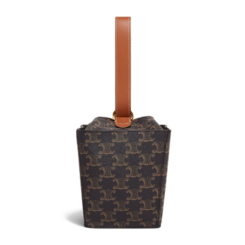 CELINE/賽琳  新款STRAP BOX系列 女士黃褐色凱旋老花配皮盒子手提包197142BZJ04LU