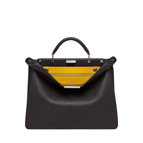 FENDI/芬迪  PEEKABOO ISEEU系列 男士中號(hào)黑色小牛皮旋轉(zhuǎn)式門扣單肩斜挎手提包7VA529AFC3F1EGX