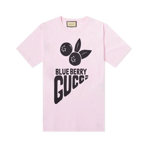 GUCCI/古馳 女士粉色棉質(zhì)徽標(biāo)印花裝飾圓領(lǐng)短袖上衣T恤 616036-XJDWE-5595