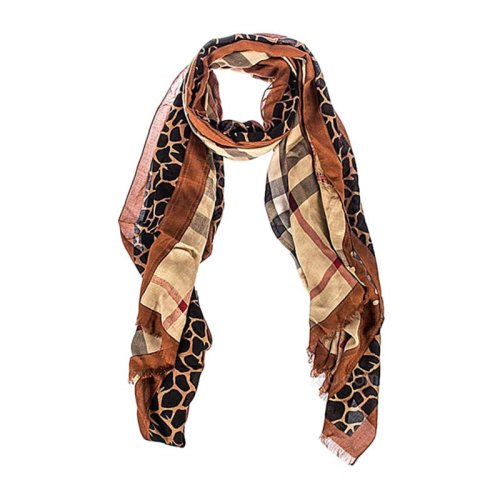 BURBERRY/博柏利 女士棕色格紋羊絨絲巾圍巾圍脖 3943325