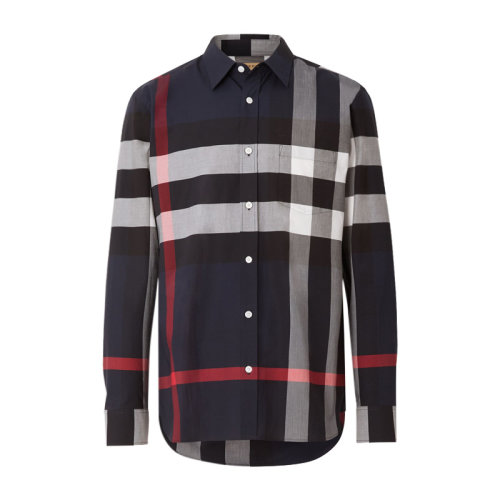 Burberry 博柏利 巴寶莉 男士 服裝  翻領(lǐng)格紋彈力棉襯衫 男士長(zhǎng)袖襯衫