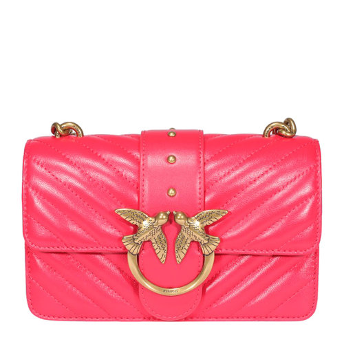 Pinko/品高Love mini Icon系列女士純色絎縫小牛皮金色燕子徽標(biāo)鉚釘裝飾單肩包斜挎包鏈條包女包 1P227L 多色可選