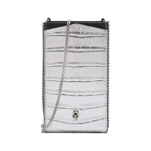 Alexander McQueen/亞歷山大麥昆【22春夏新款】女士皮革Skull單肩斜挎包鏈條包手機(jī)包 632035 14C25