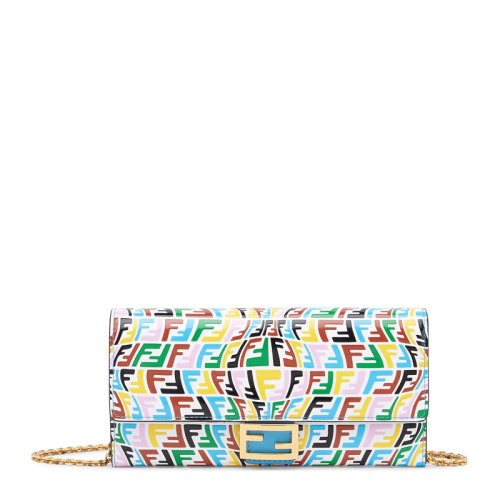 FENDI/芬迪 Baguette系列女士彩色牛皮革經(jīng)典拼色雙F字母徽標印花裝飾長款單肩包鏈條包手拿包風琴包錢包女包 8M0365-AGKS-F1EXO